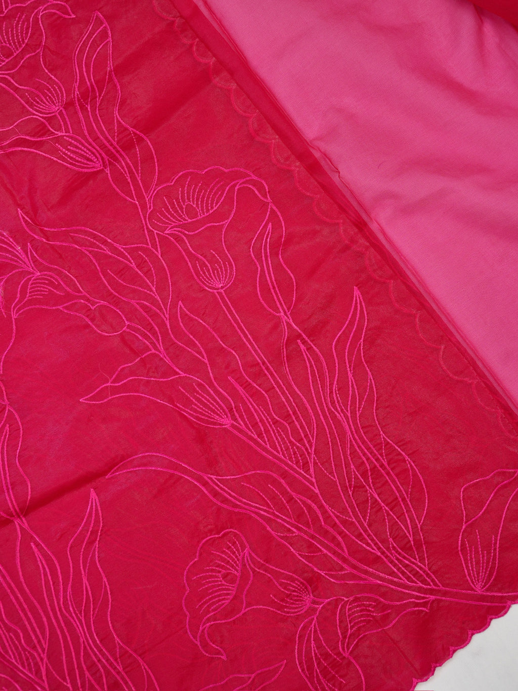 Crimson Red Soft Organza Floral Embroidered Saree