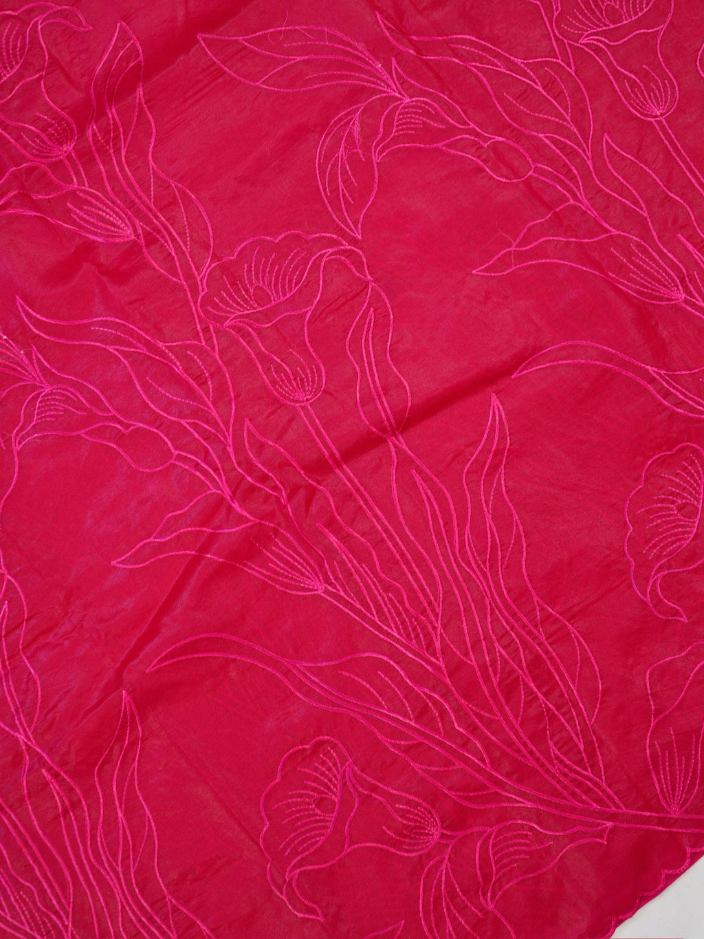 Crimson Red Soft Organza Floral Embroidered Saree