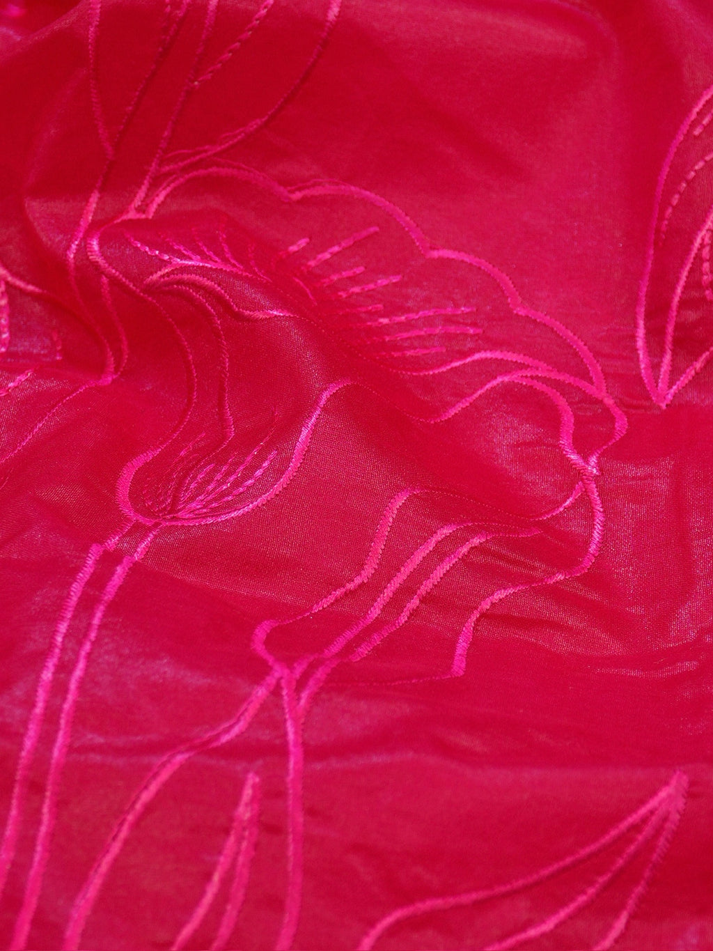 Crimson Red Soft Organza Floral Embroidered Saree