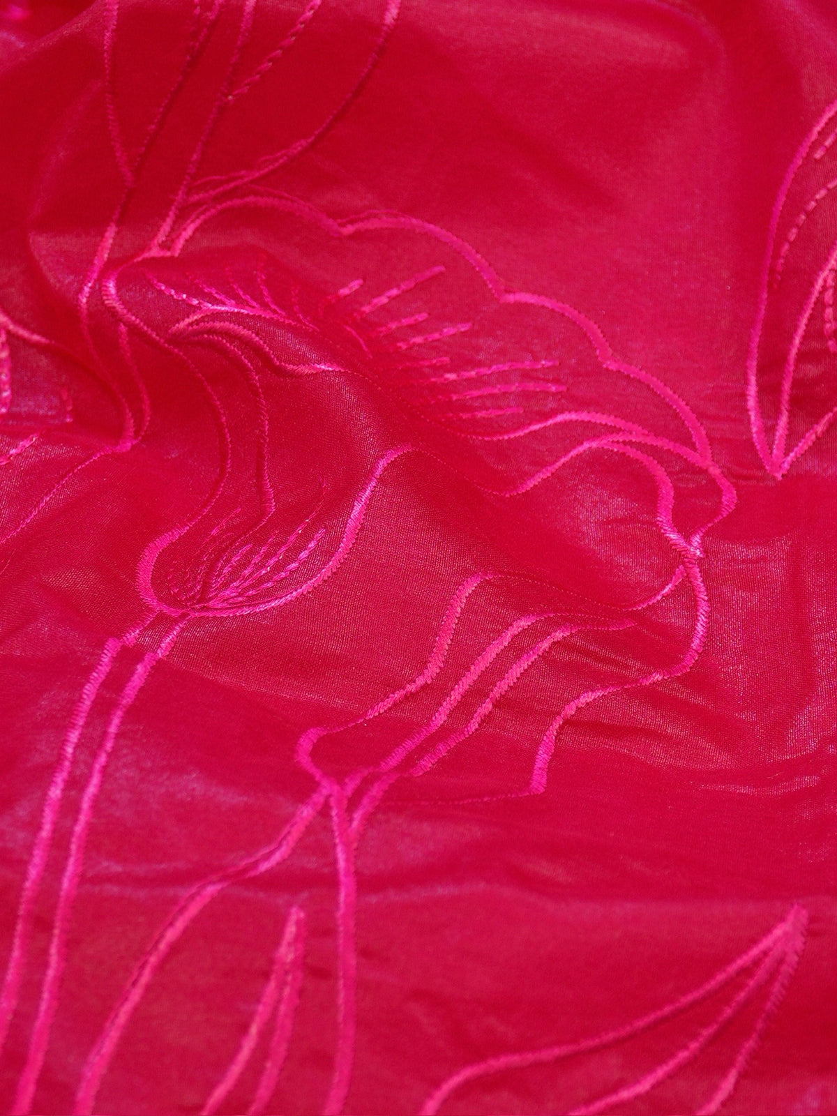 Crimson Red Soft Organza Floral Embroidered Saree