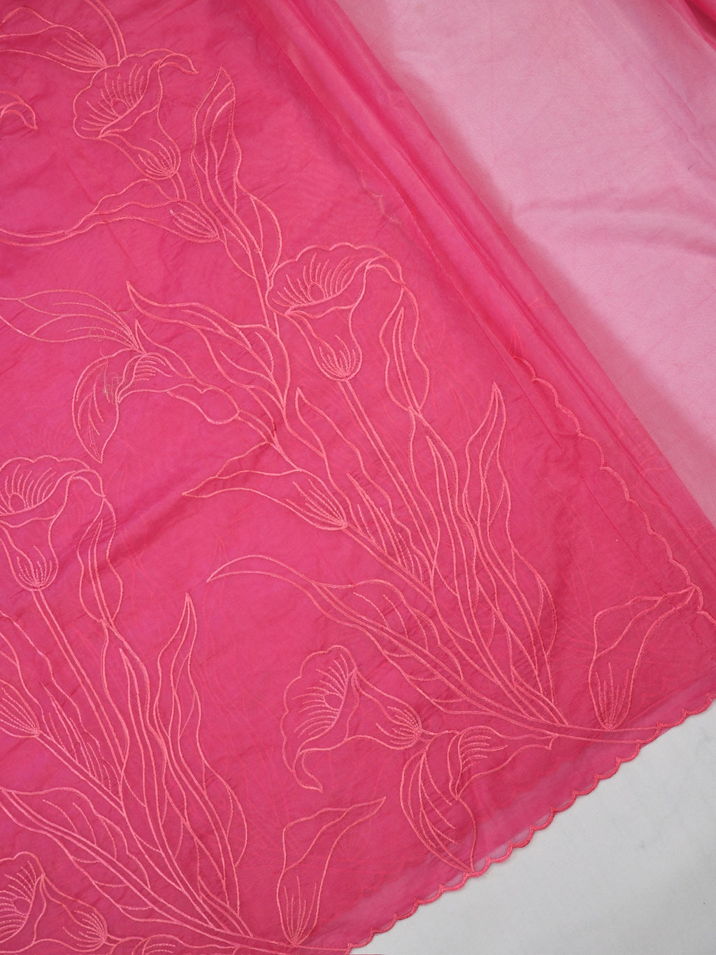 Rose Pink Soft Organza Floral Embroidered Saree