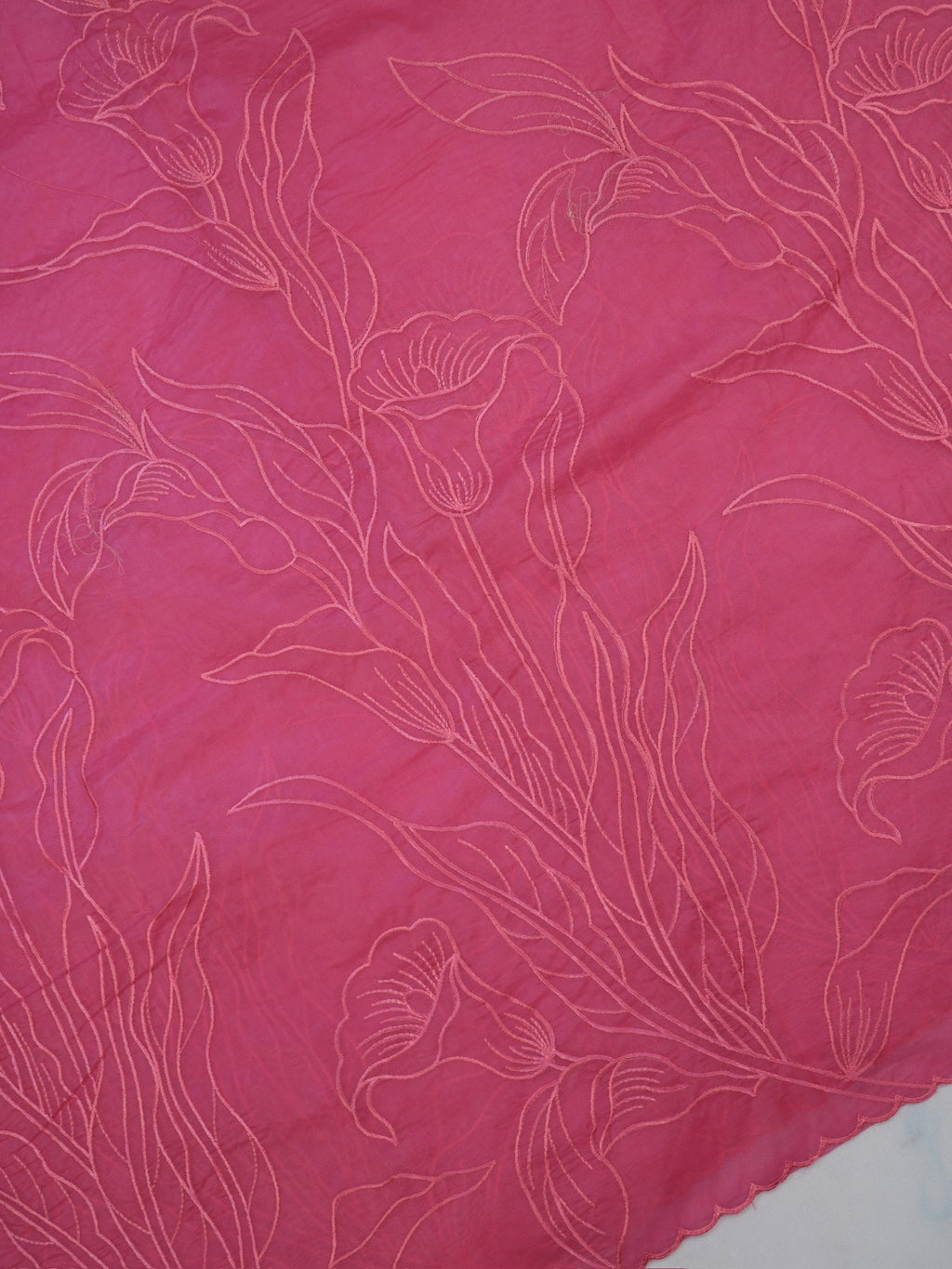 Rose Pink Soft Organza Floral Embroidered Saree