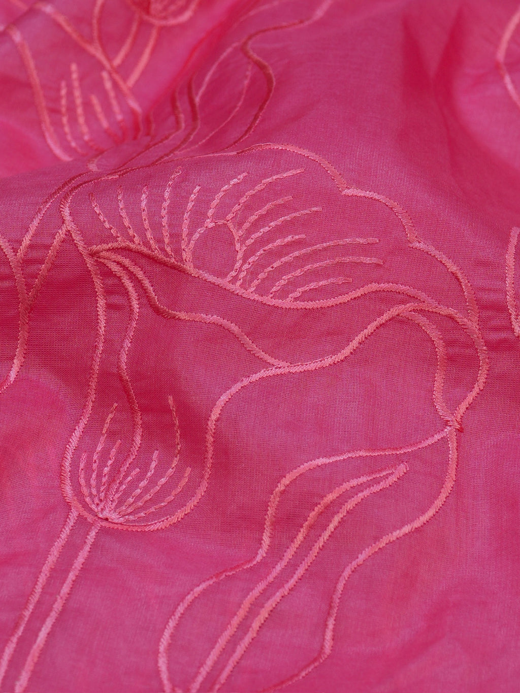 Rose Pink Soft Organza Floral Embroidered Saree