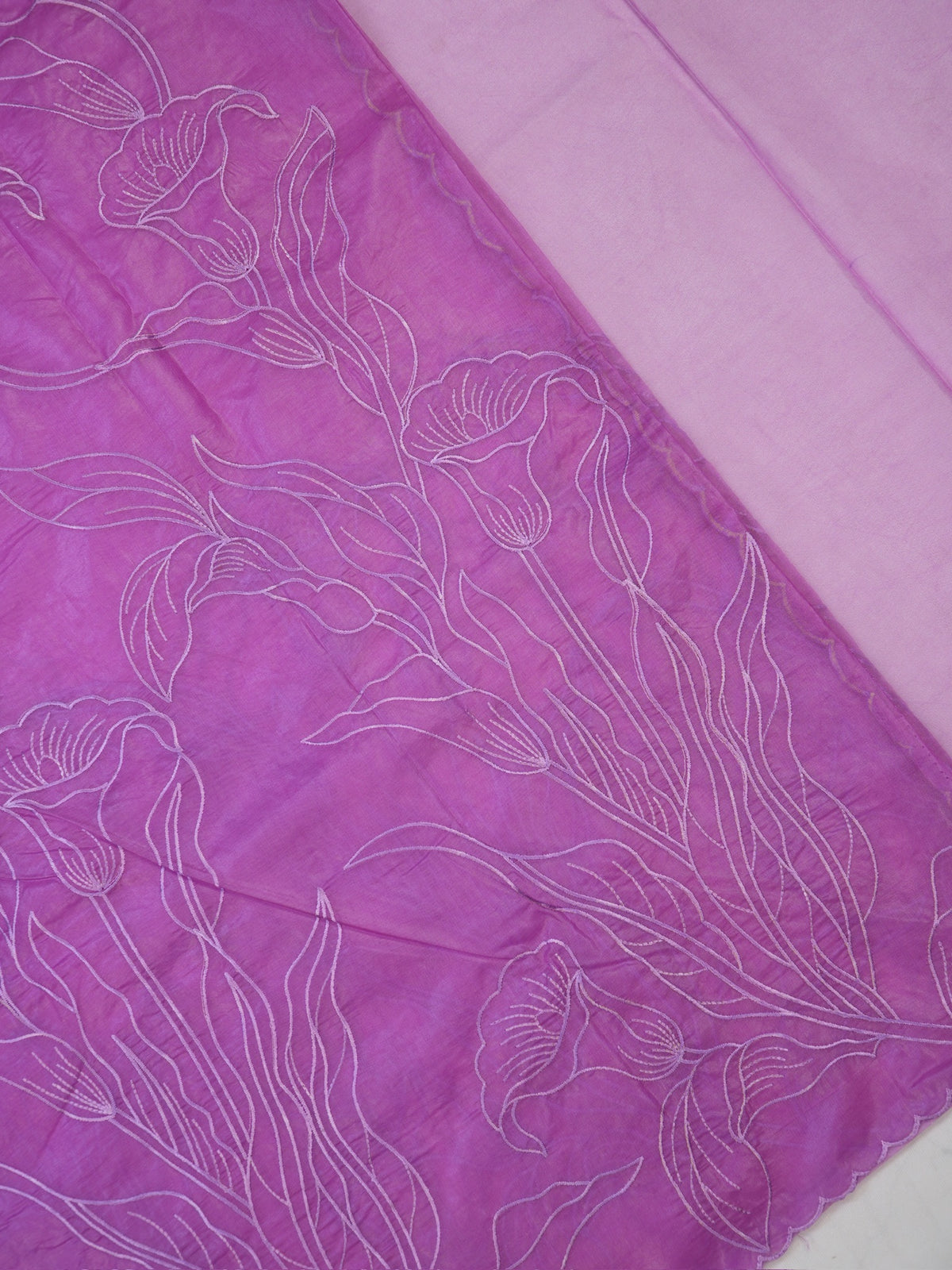 Lavender Orchid Soft Organza Floral Embroidered Saree
