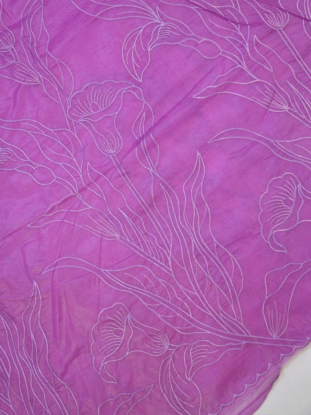 Lavender Orchid Soft Organza Floral Embroidered Saree