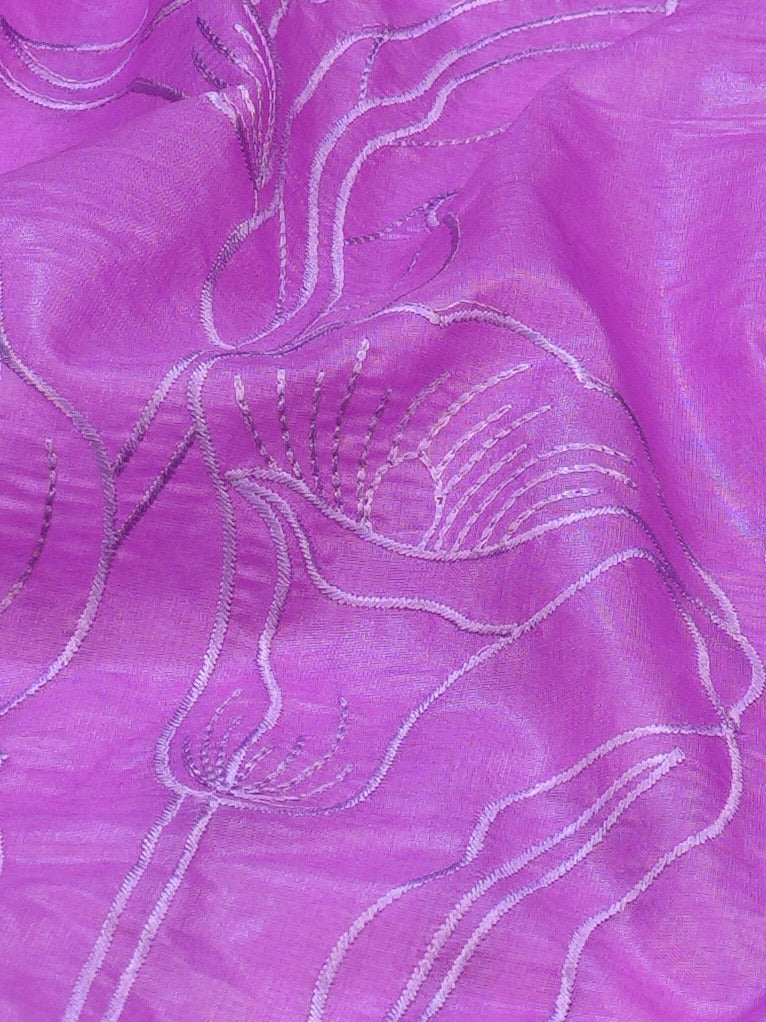 Lavender Orchid Soft Organza Floral Embroidered Saree
