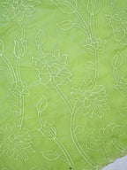 Parrot Green Soft Organza Silk Floral Embroidered Saree with Scalloped Border