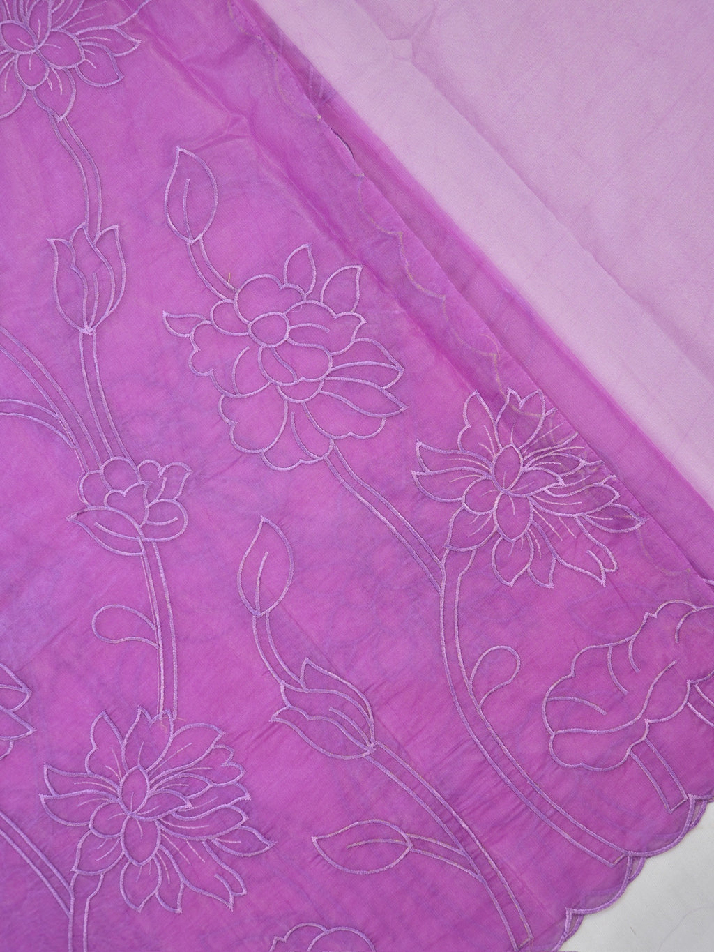 Lavender Soft Organza Vine Floral Embroidered Saree
