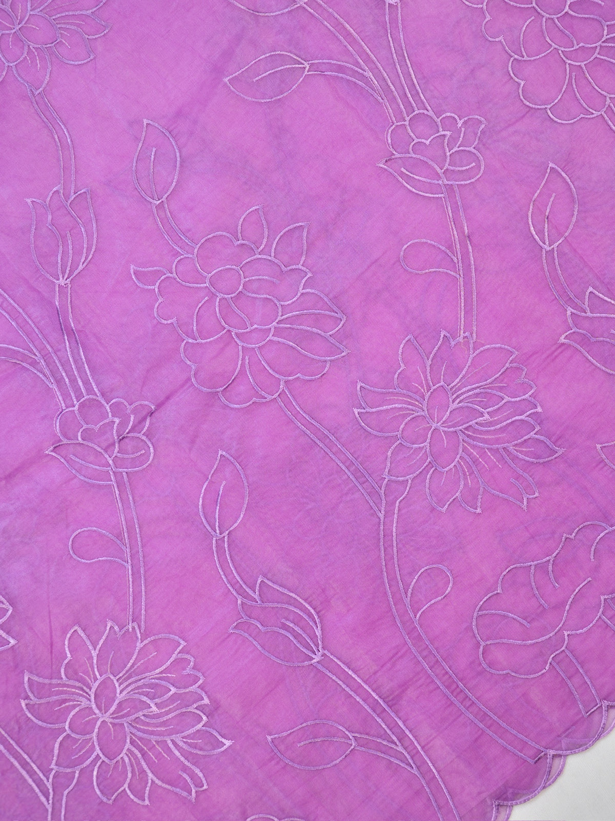 Lavender Soft Organza Vine Floral Embroidered Saree