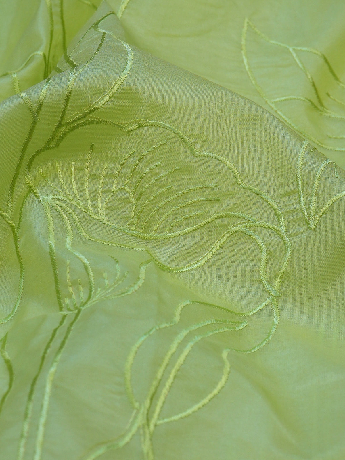 Pastel Pistachio Green Soft Organza Floral Embroidered Saree