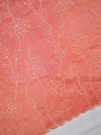 Peach Coral Soft Organza Floral Embroidered Saree