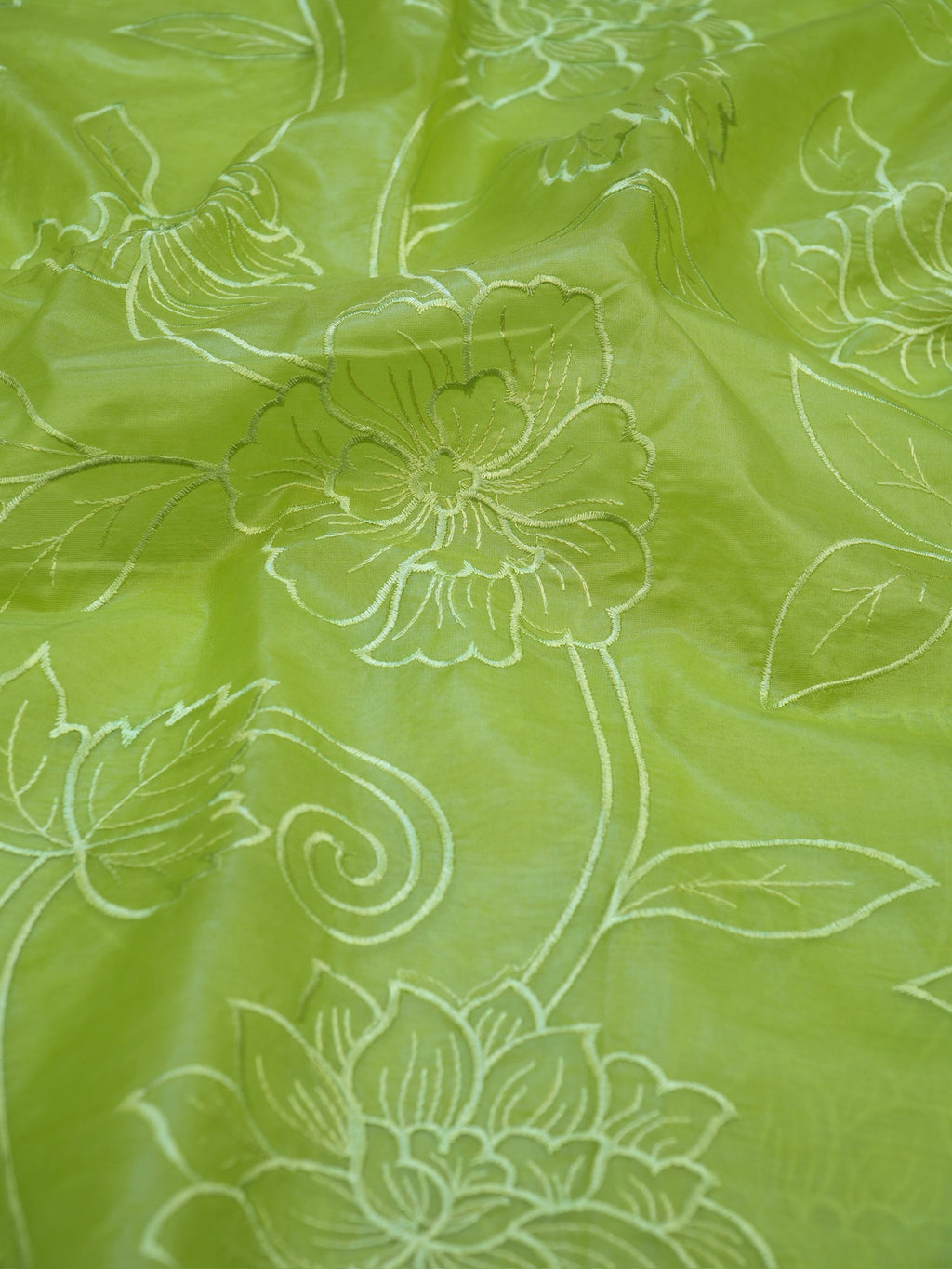 Light Green Soft Organza Silk Floral Embroidered Saree with Scalloped Border