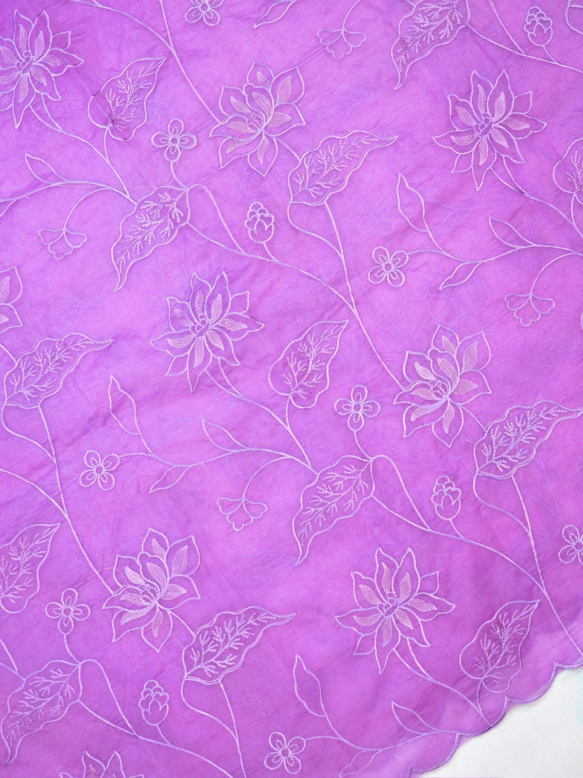 Lavender Soft Organza Silk Floral Embroidered Saree with Scalloped Border