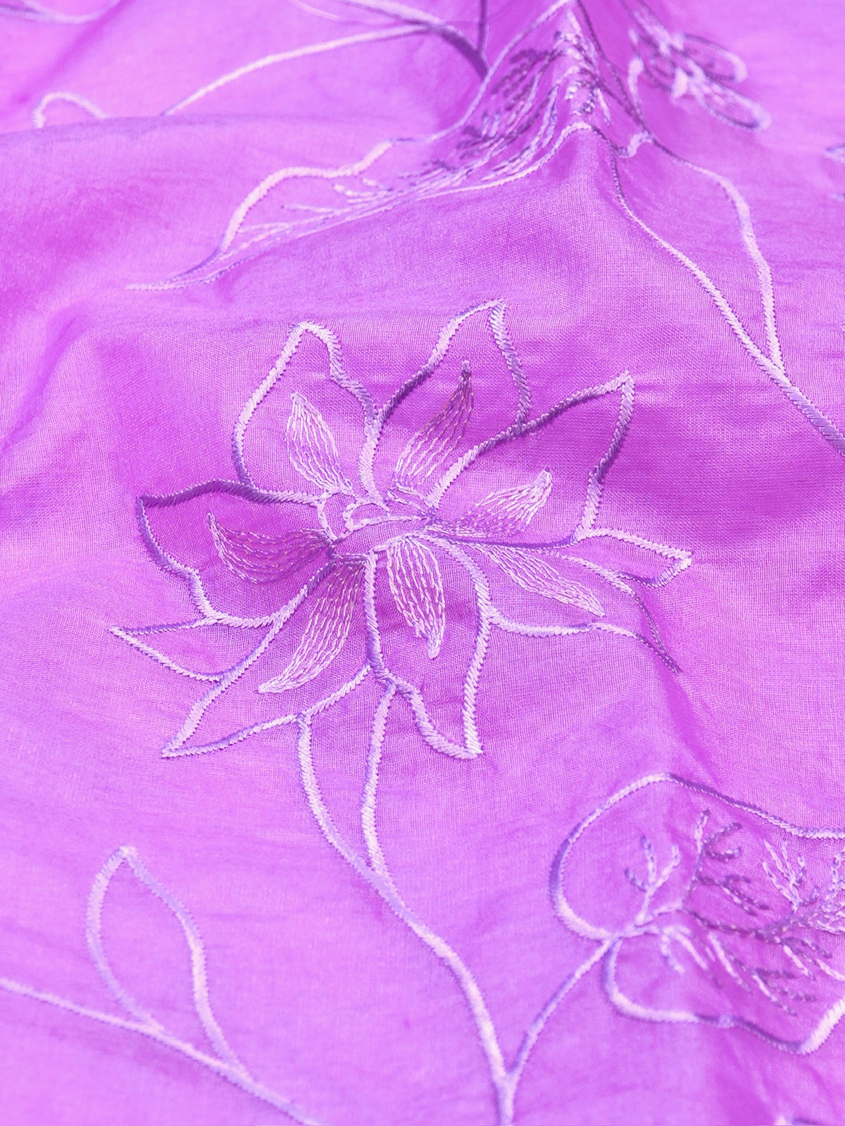 Lavender Soft Organza Silk Floral Embroidered Saree with Scalloped Border