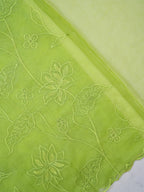 Lime Green Soft Organza Silk Floral Embroidered Saree with Scalloped Border