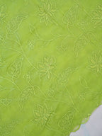 Lime Green Soft Organza Silk Floral Embroidered Saree with Scalloped Border