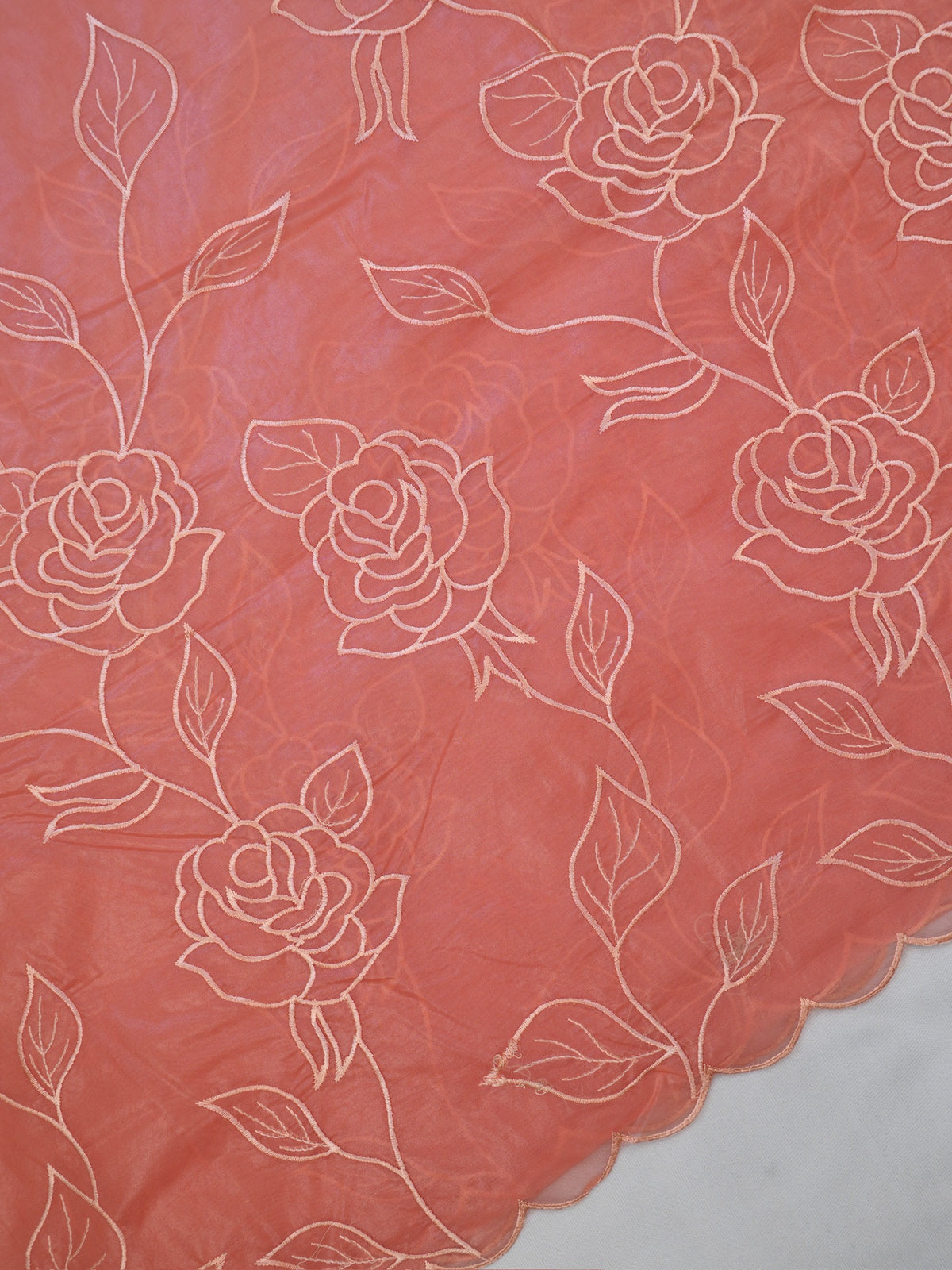 Peach Soft Organza Rose Embroidered Saree