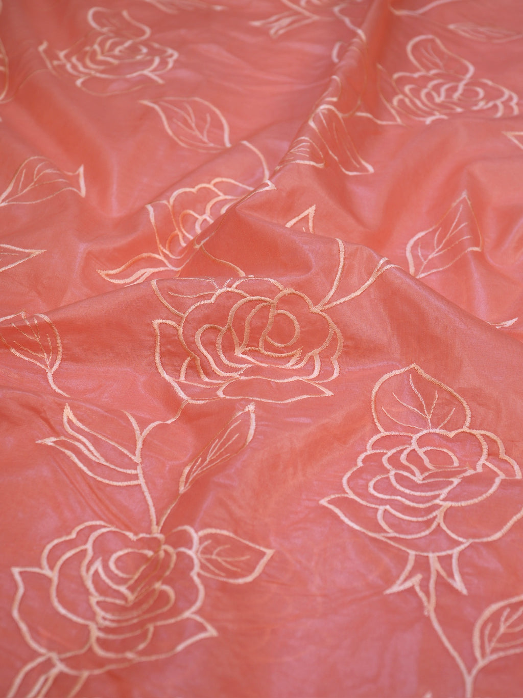 Peach Soft Organza Rose Embroidered Saree