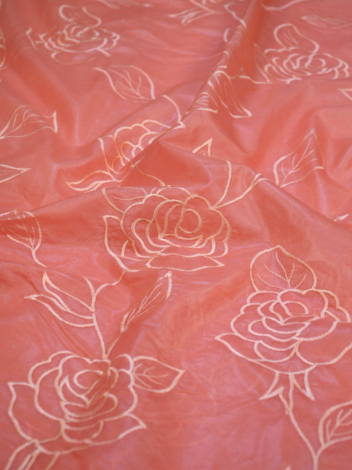 Peach Soft Organza Rose Embroidered Saree