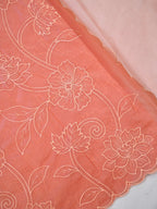 Dusty Peach Soft Organza Silk Floral Embroidered Saree with Scalloped Border