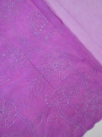 Lavender Soft Organza Silk Floral Embroidered Saree with Scalloped Border
