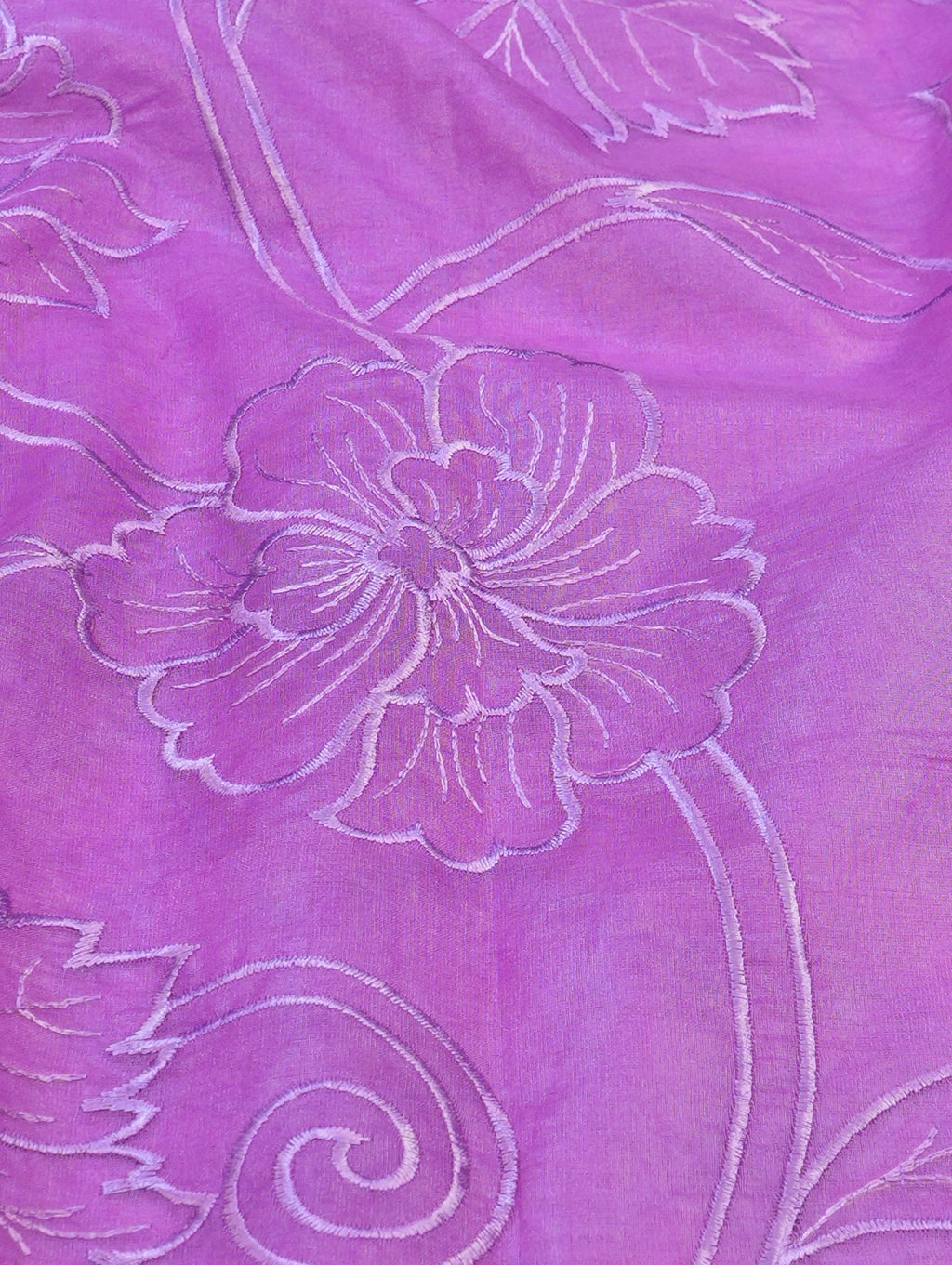 Lavender Soft Organza Silk Floral Embroidered Saree with Scalloped Border