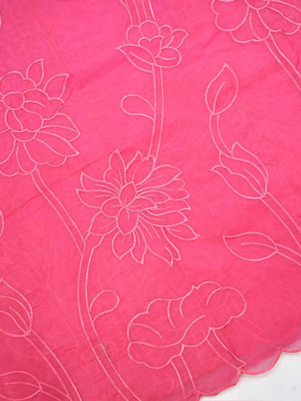 Rose Pink Soft Organza Vine & Floral Embroidered Saree
