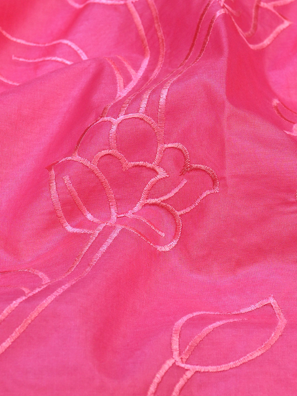 Rose Pink Soft Organza Vine & Floral Embroidered Saree