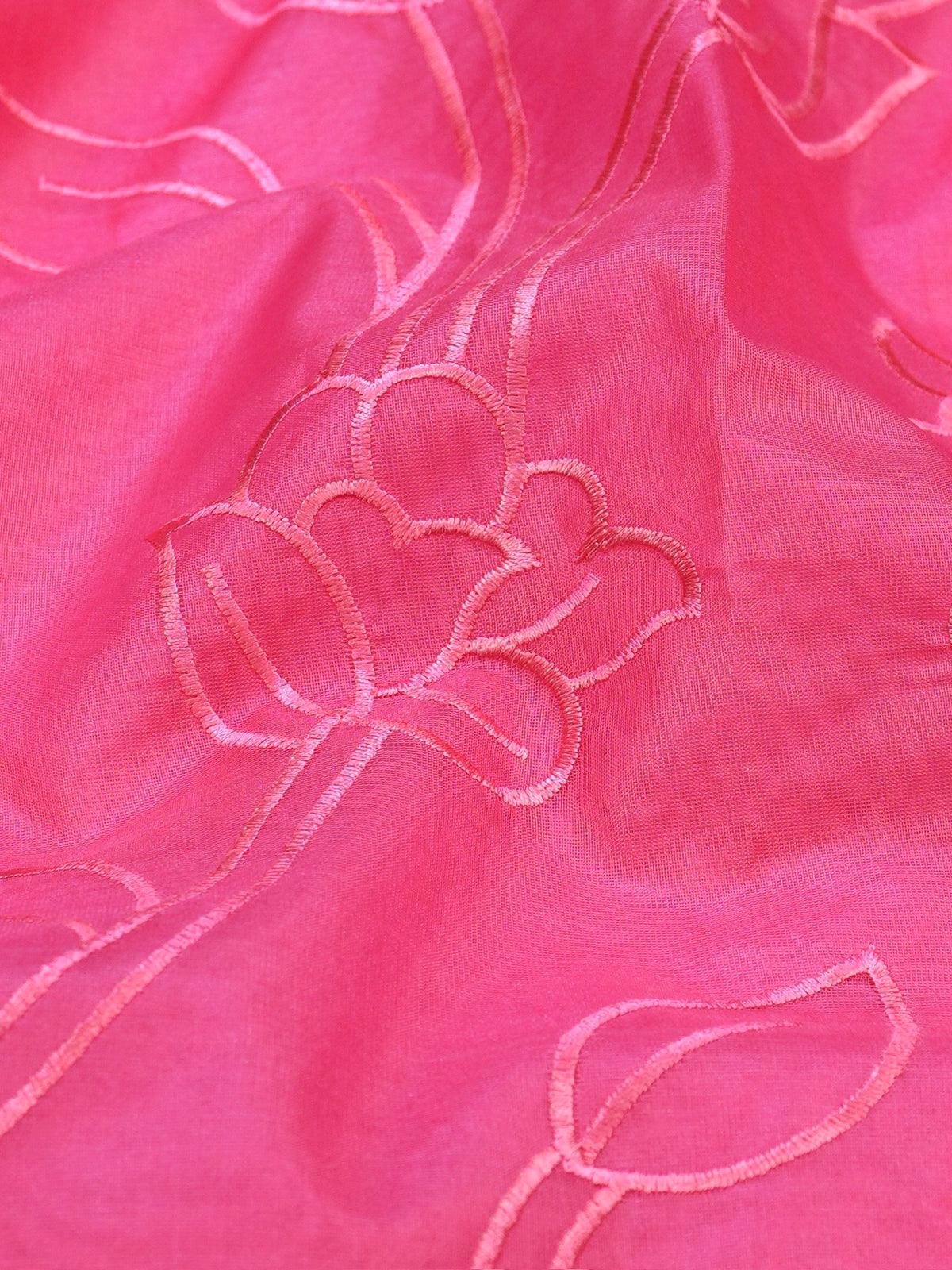 Rose Pink Soft Organza Vine & Floral Embroidered Saree
