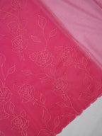 Rani Pink Soft Organza Rose Embroidered Saree