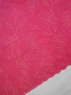 Rani Pink Soft Organza Rose Embroidered Saree