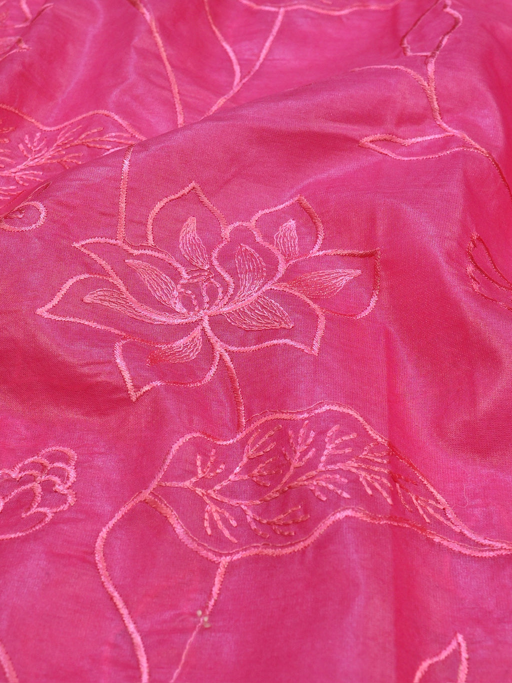 Rose Pink Soft Organza Silk Floral Embroidered Saree with Scalloped Border