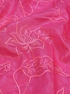 Rose Pink Soft Organza Silk Floral Embroidered Saree with Scalloped Border