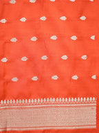 Banarasi Pure Mushru Katan Silk Saree with Silver Zari Kadhuva Weave-Vibrant Vermilion Orange