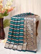 Teal Blue Leheriya Banarasi Mushru Katan Silk Saree