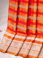 Orange & Red Leheriya Banarasi Mushru Katan Silk Saree