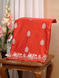 Banarasi Pure Mushru Katan Silk Saree with Silver Zari Kadhuva Weave-Vibrant Vermilion Orange