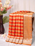 Orange & Red Leheriya Banarasi Mushru Katan Silk Saree