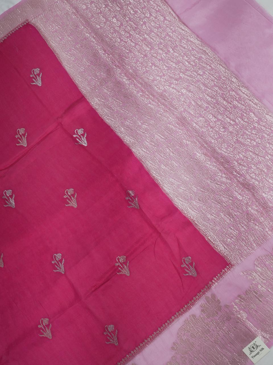 Banarasi Viscose Crush Saree – Pink & Rani Pink