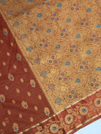 Rust Orange Banarasi Soft Silk Saree with Floral Minakari Border & Jaal Pallu