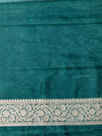 Emerald Green Banarasi Soft Silk Saree with Antique Gold Leaf Butis  Geometrical Pallu