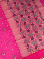 Rani Pink Banarasi Soft Mashru Silk Saree with Paisley Motifs & Dual-Tone Pallu