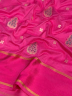 Rani Pink Banarasi Soft Mashru Silk Saree with Paisley Motifs & Dual-Tone Pallu