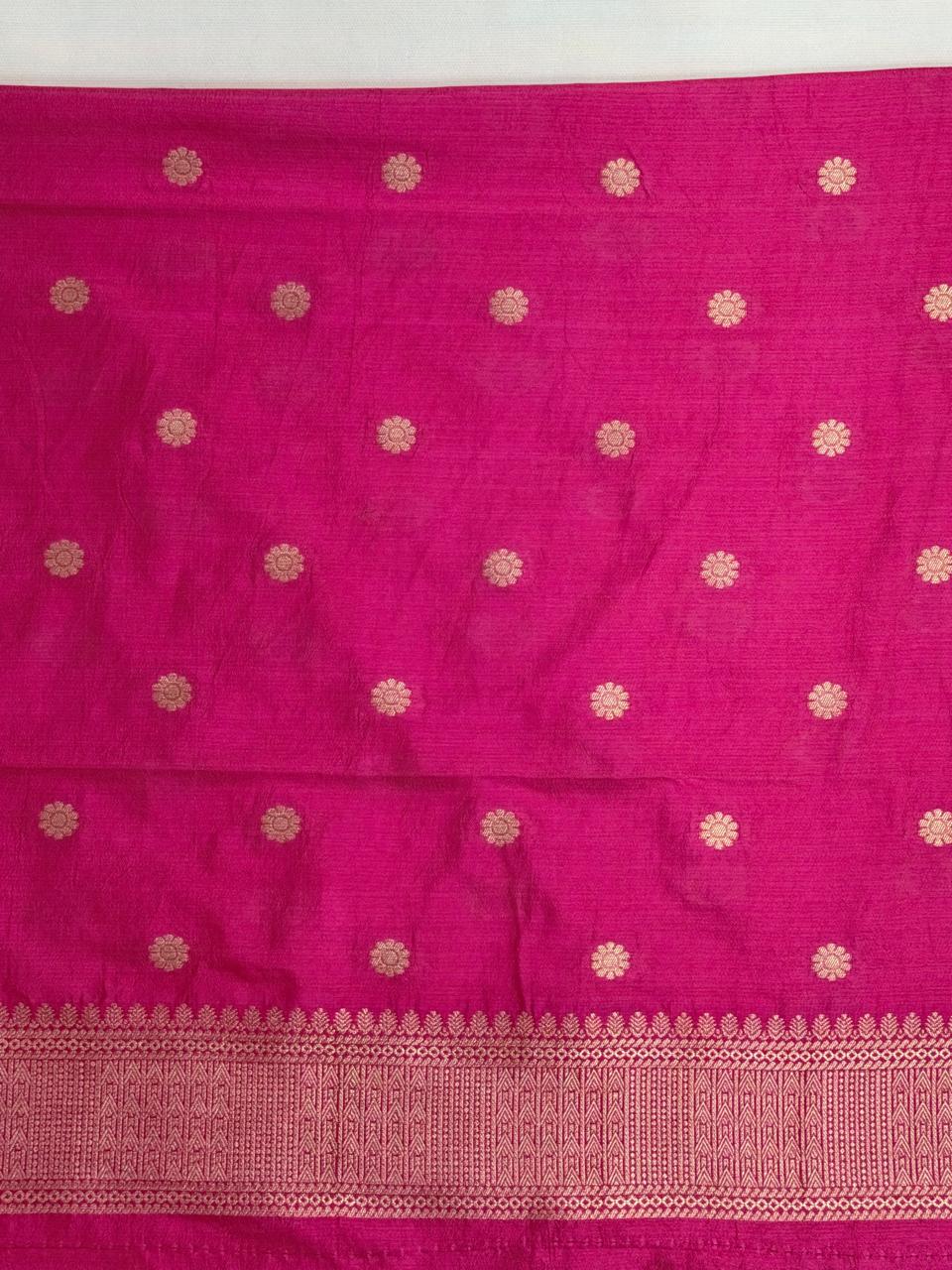 Rani Pink Banarasi Soft Mashru Silk Saree with Paisley Motifs & Dual-Tone Pallu