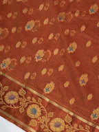 Rust Orange Banarasi Soft Silk Saree with Floral Minakari Border & Jaal Pallu