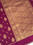 Plum Violet Banarasi Soft Silk Saree with Gold Zari Paisley Motifs