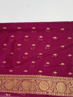 Plum Violet Banarasi Soft Silk Saree with Gold Zari Paisley Motifs