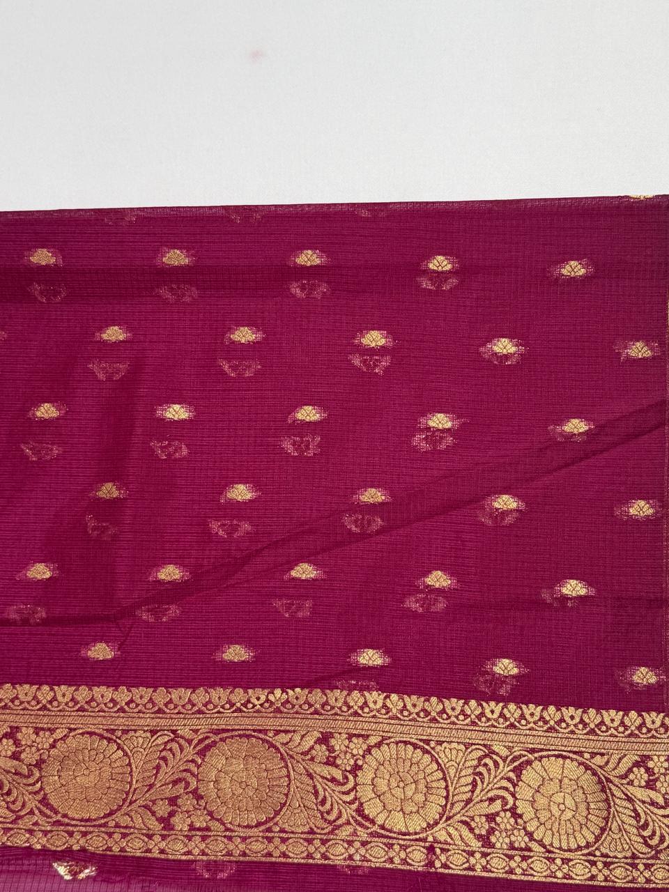 Plum Violet Banarasi Soft Silk Saree with Gold Zari Paisley Motifs