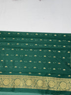 Bottle Green Banarasi Soft Silk Saree with Gold Zari Paisley Motifs