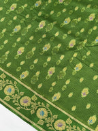 Olive Green Banarasi Soft Silk Saree with Floral Minakari Border & Paisley Jaal Pallu